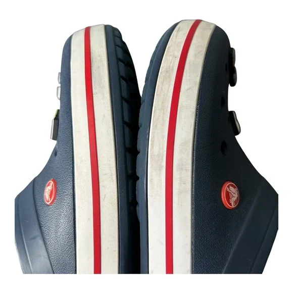 Crocs Mens Classic Clog Navy Blue Red White Accents‎ Jibbitz Size M 13 - Picture 7 of 11
